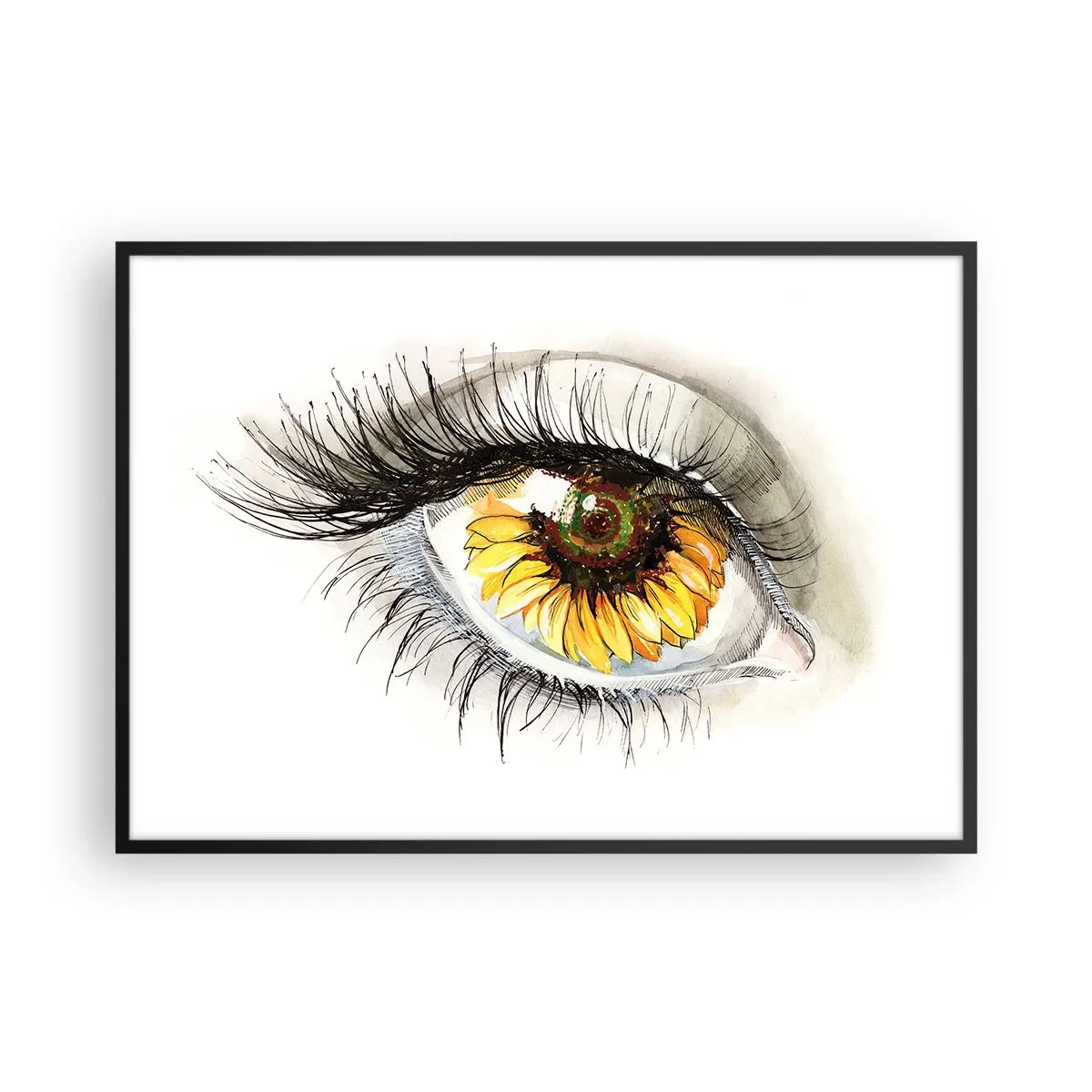 Póster en marco negro - Ojo artístico con iris en forma de girasol. - 100x70cm - Un aspecto tan caluroso como el verano - Decoración de pared moderna para salón y dormitorio ARTTOR