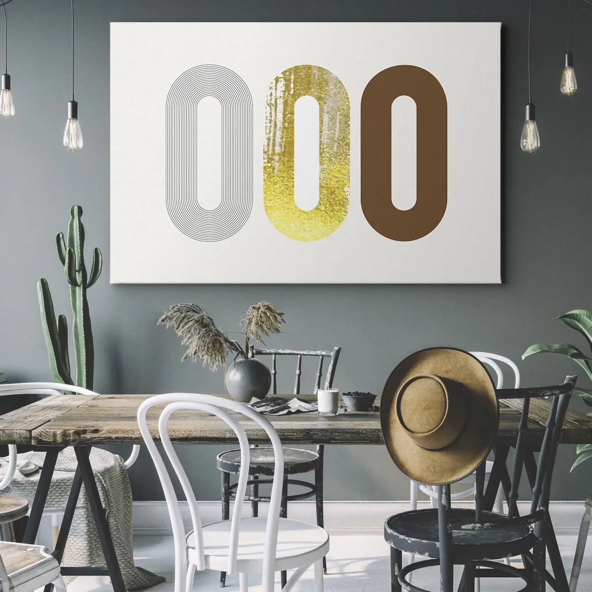 Cuadro sobre lienzo - Impresión de Imagen - Motivo abstracto de tres formas geométricas - 120x80cm - ¡Ooo! - Decoración de pared moderna para salón y dormitorio ARTTOR