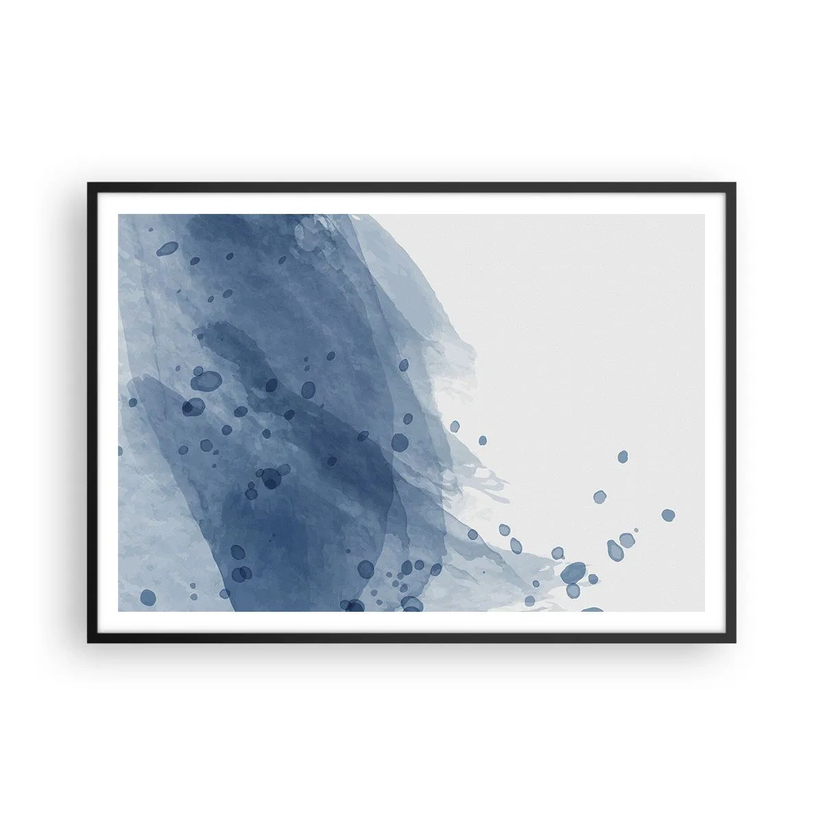 Póster en marco negro - Manchas y rayas abstractas en tonos azules - 100x70cm - Tul azul - Decoración de pared moderna para salón y dormitorio ARTTOR