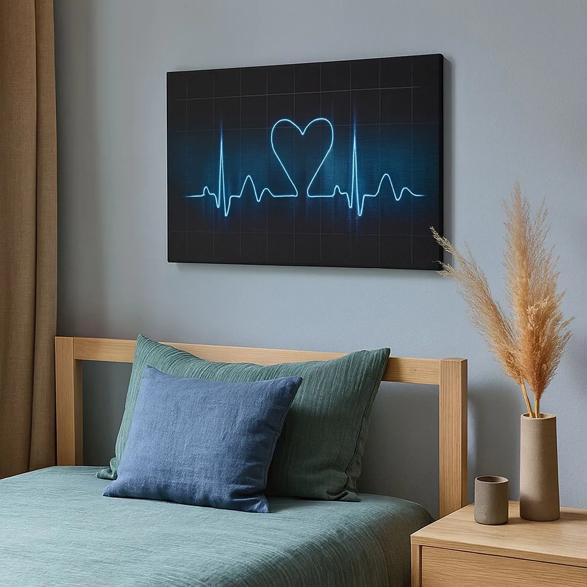 Cuadro sobre lienzo - Impresión de Imagen - Una línea salvavidas con un corazón sobre un fondo de monitoreo médico en tonos azules. - 70x50cm - El ritmo del corazón - Decoración de pared moderna para salón y dormitorio ARTTOR