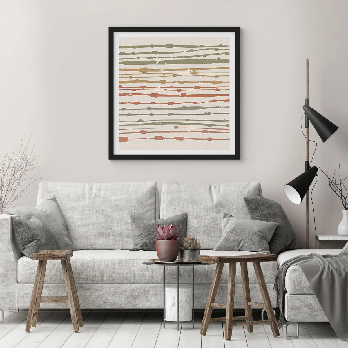 Póster en marco negro - Composición de notas musicales - 60x60 cm