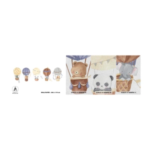 Muestra de fotomural Premium Sand - Amigos de viaje - globos, animales, Para niños - 100x30 cm