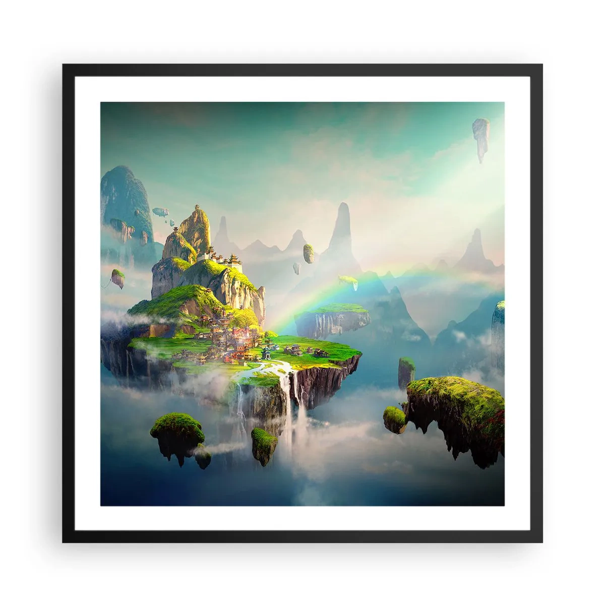 Póster en marco negro - El medio de la nada - islas flotantes - 60x60 cm