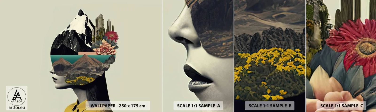 Muestra De Fotomural Standard Eco - La mujer, siempre un misterio - Montañas, Mente, Cabeza - 100x30 cm