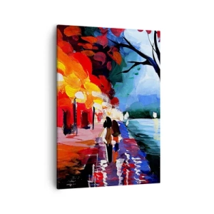 Cuadro sobre lienzo - Impresión de Imagen - Un paseo otoñal por el sendero con vistas al agua. - 50x70cm - Otoño en el parque - Decoración de pared moderna para salón y dormitorio ARTTOR