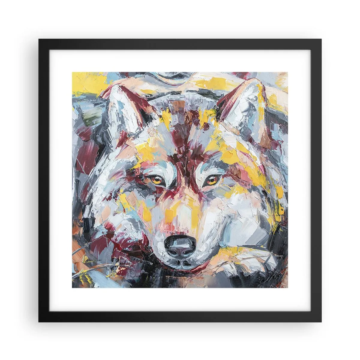 Póster en marco negro - Pinceladas de lobo - 40x40 cm