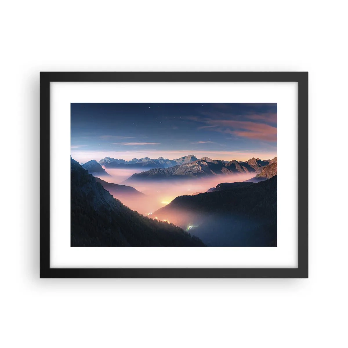 Póster en marco negro - Luz en los valles - 40x30 cm