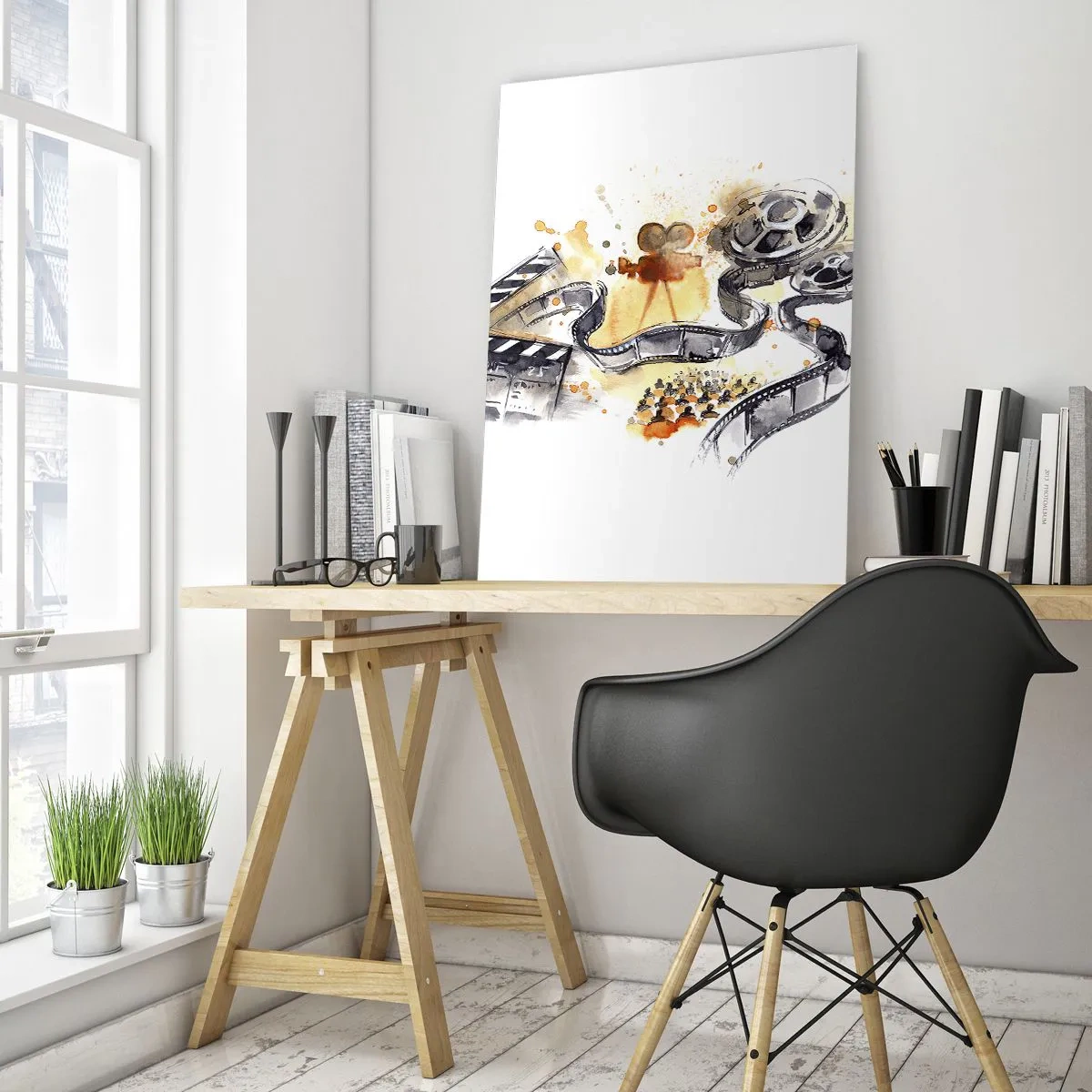 Cuadro sobre vidrio - Impresiones sobre Vidrio - Tira de película y cámara en una composición artística - 50x70cm - En el país de los sueños - Decoración de pared moderna para salón y dormitorio ARTTOR