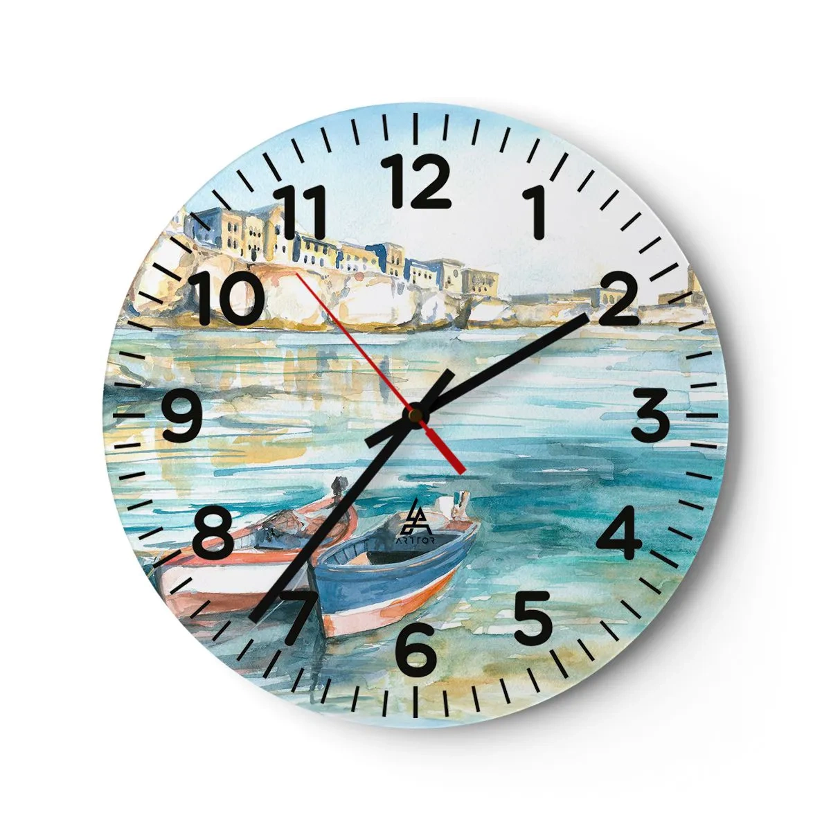 Reloj de pared - Reloj de vidrio - Paisaje en azul - 40x40 cm