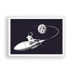 Póster en marco blanco - Surfista espacial - 100x70 cm