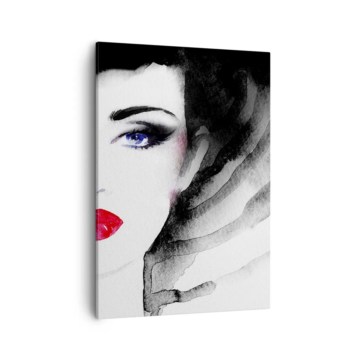 Cuadro sobre lienzo - Impresión de Imagen - Retrato de una mujer con labios rojos y ojos azules intensos. - 50x70cm - Lenguaje no verbal - Decoración de pared moderna para salón y dormitorio ARTTOR