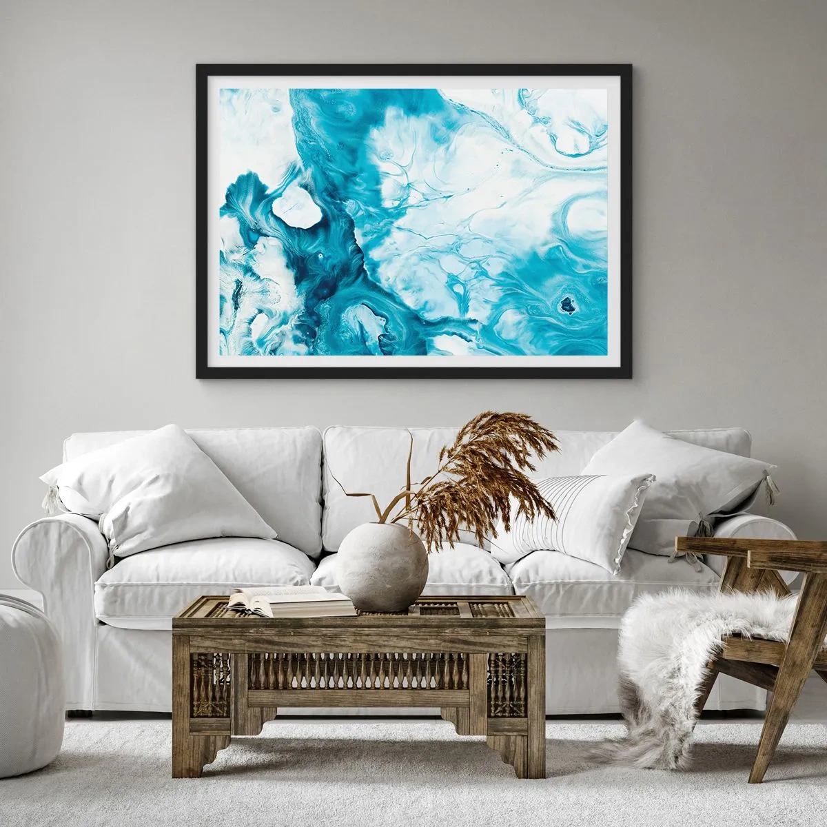Póster en marco negro - Patrón abstracto en tonos azules - 70x50cm - Un concierto azul - Decoración de pared moderna para salón y dormitorio ARTTOR