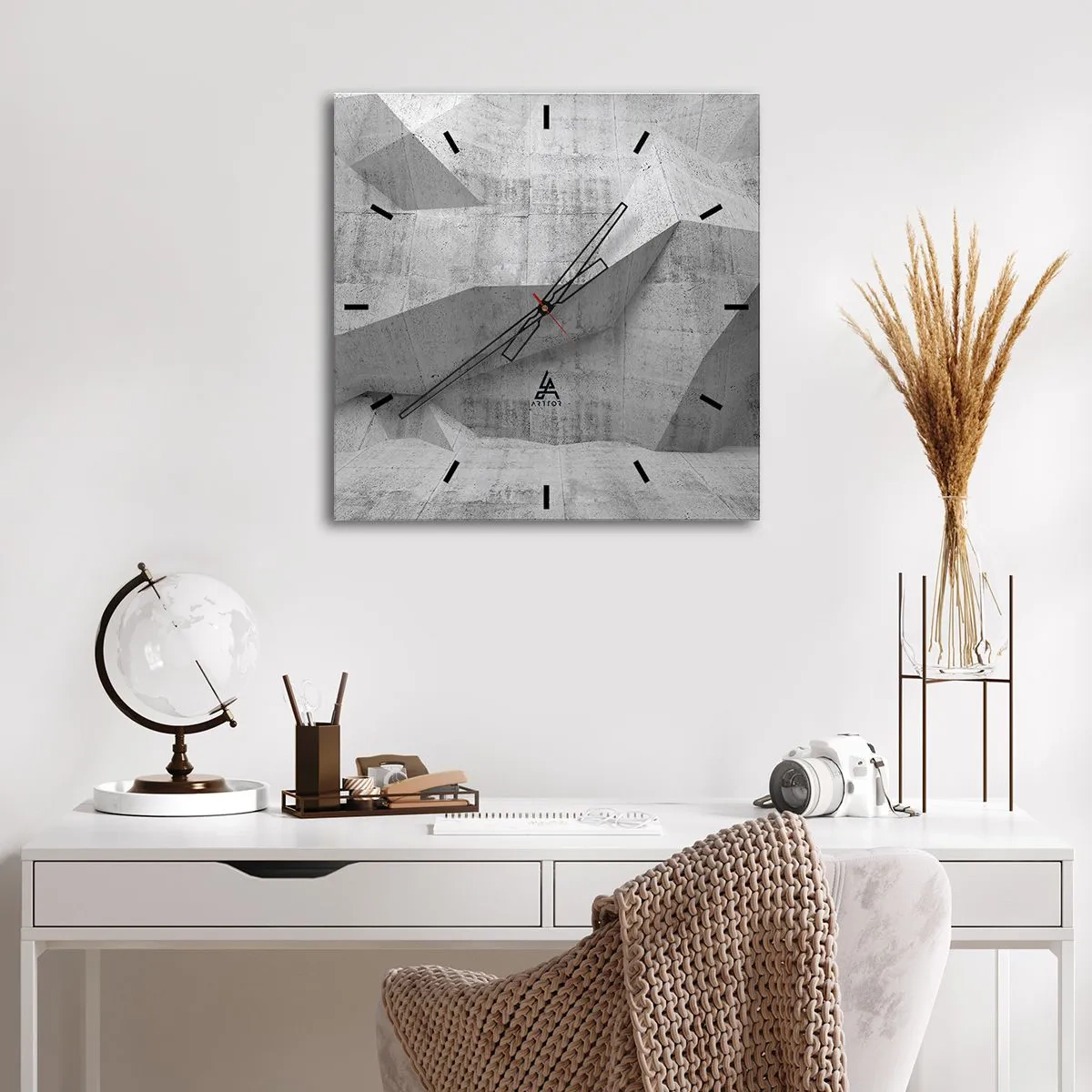 Reloj de pared - Reloj de vidrio - Formas geométricas de hormigón en gris - 30x30cm - Un verdadero desafío - Decoración de pared moderna para salón y dormitorio ARTTOR