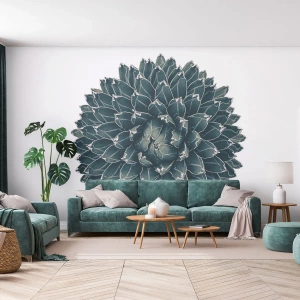Fotomural Premium Sand - Agave simétrico sobre fondo blanco en estilo minimalista. - 100x70cm - Estrella del desierto - Decoración de pared moderna para salón y dormitorio ARTTOR