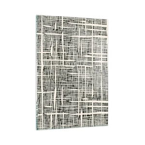 Cuadro sobre vidrio - Impresiones sobre Vidrio - Una abstracción en blanco y negro que se asemeja a una cuadrícula de puntos. - 50x70cm - Composición del tejido - Decoración de pared moderna para salón y dormitorio ARTTOR