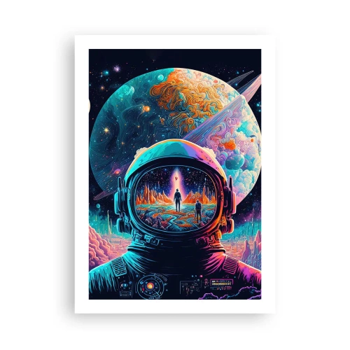 Póster - Astronauta con el telón de fondo de un paisaje cósmico. - 50x70cm - Sueños de niño - Decoración de pared moderna para salón y dormitorio ARTTOR
