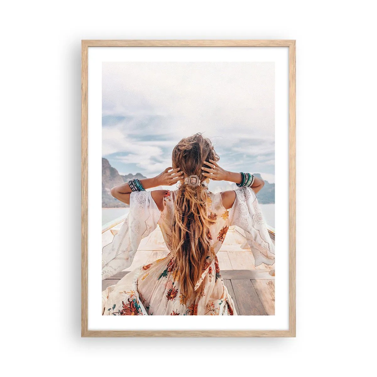 Póster en marco roble claro - Rumbo a la felicidad - 50x70 cm