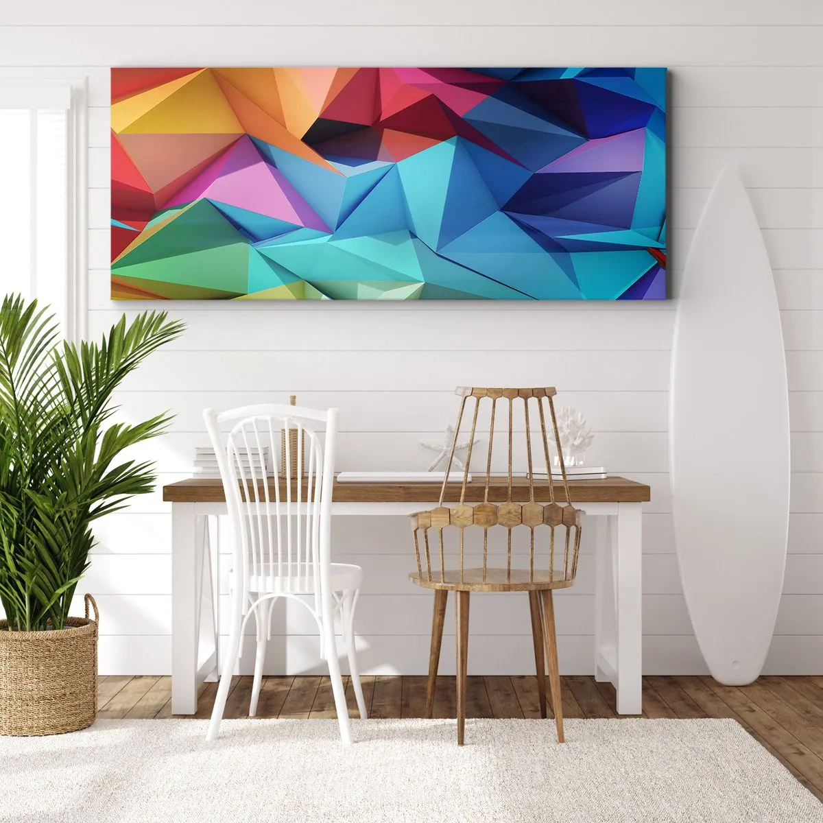 Cuadro sobre lienzo - Impresión de Imagen - Origami arco iris - 100x40 cm