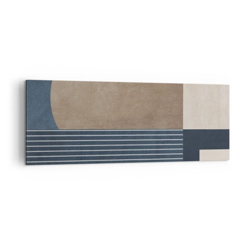 Cuadro sobre lienzo - Impresión de Imagen - Figuras geométricas en tonos beige y azul marino con líneas. - 140x50cm - Composición de sencillez y redondez - Decoración de pared moderna para salón y dormitorio ARTTOR