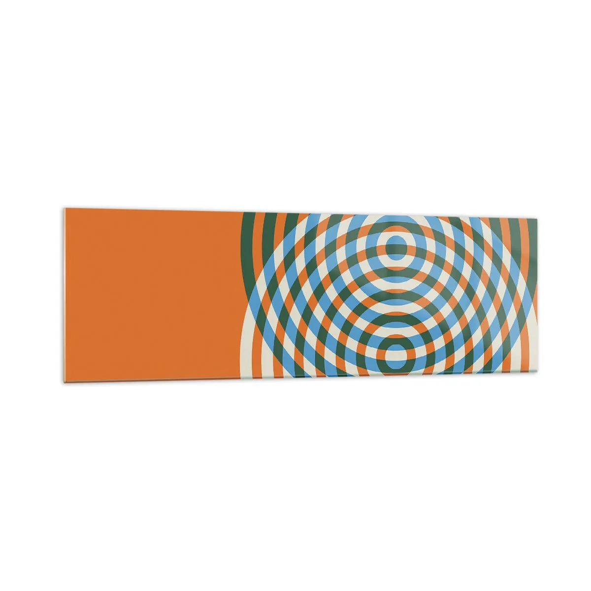 Cuadro sobre vidrio - Impresiones sobre Vidrio - Círculos concéntricos sobre un fondo naranja - 160x50cm - Círculos y abstracción - Decoración de pared moderna para salón y dormitorio ARTTOR