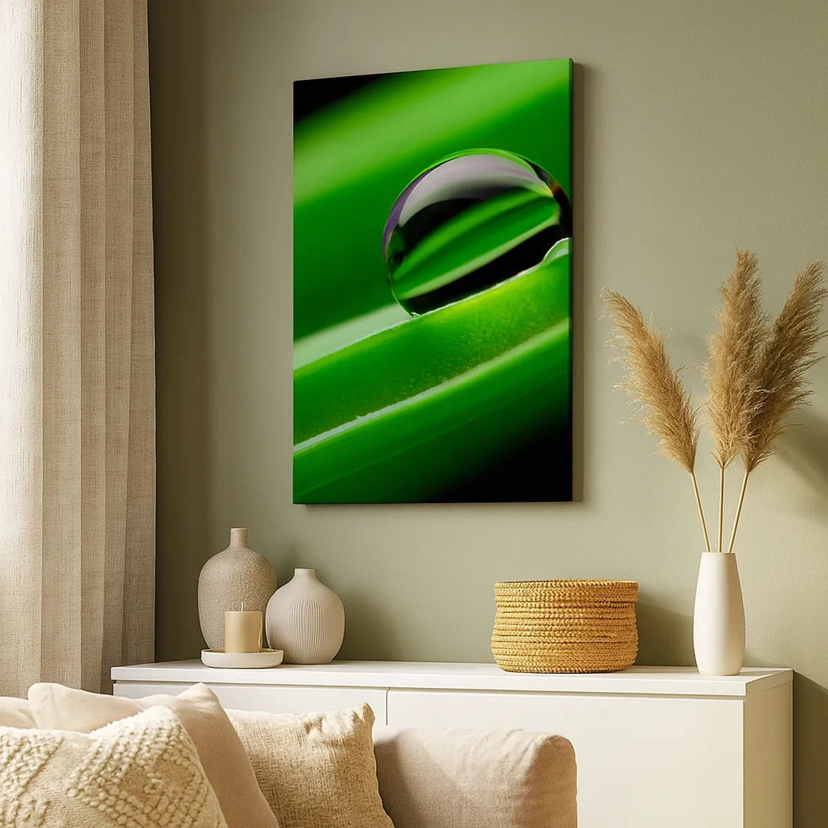 Cuadro sobre lienzo - Impresión de Imagen - Primer plano de una gota de rocío sobre una hoja verde - 50x70cm - La vida de cerca - Decoración de pared moderna para salón y dormitorio ARTTOR