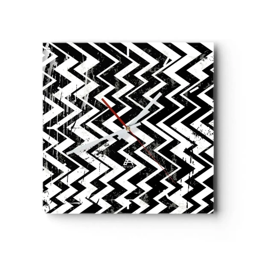 Reloj de pared - Reloj de vidrio - Patrón en zigzag en blanco y negro con abrasiones artísticas - 30x30cm - Zig-blanco, zag-negro - Decoración de pared moderna para salón y dormitorio ARTTOR