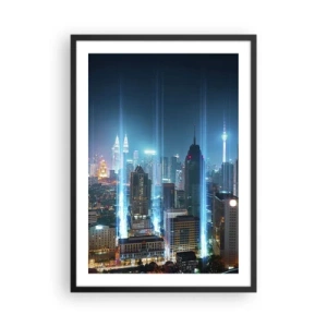 Póster en marco negro - Paisaje nocturno del centro de la ciudad con rascacielos. - 50x70cm - De Berlín al cielo - Decoración de pared moderna para salón y dormitorio ARTTOR