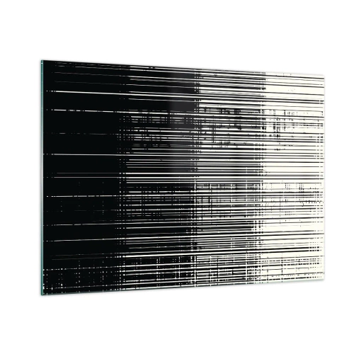 Cuadro sobre vidrio - Impresiones sobre Vidrio - Abstracción en blanco y negro con líneas horizontales que crean un degradado. - 100x70cm - Ondas y vibraciones - Decoración de pared moderna para salón y dormitorio ARTTOR