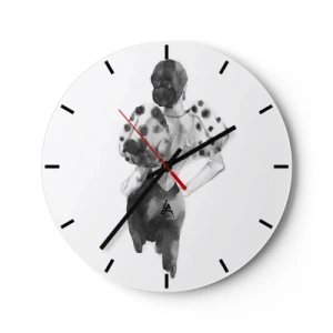 Reloj de pared - Reloj de vidrio - Ilustración en blanco y negro de una mujer con un vestido elegante. - 30x30cm - Pasa justo por aquí - Decoración de pared moderna para salón, cocina y dormitorio ARTTOR