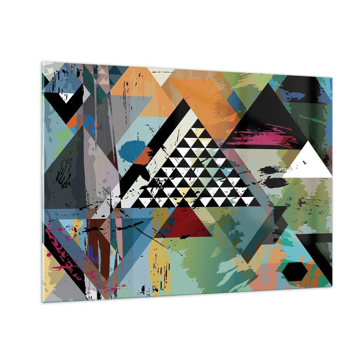 Cuadro sobre vidrio - Impresiones sobre Vidrio - Composición abstracta de formas geométricas y colores. - 100x70cm - Qué sencillo es - Decoración de pared moderna para salón y dormitorio ARTTOR