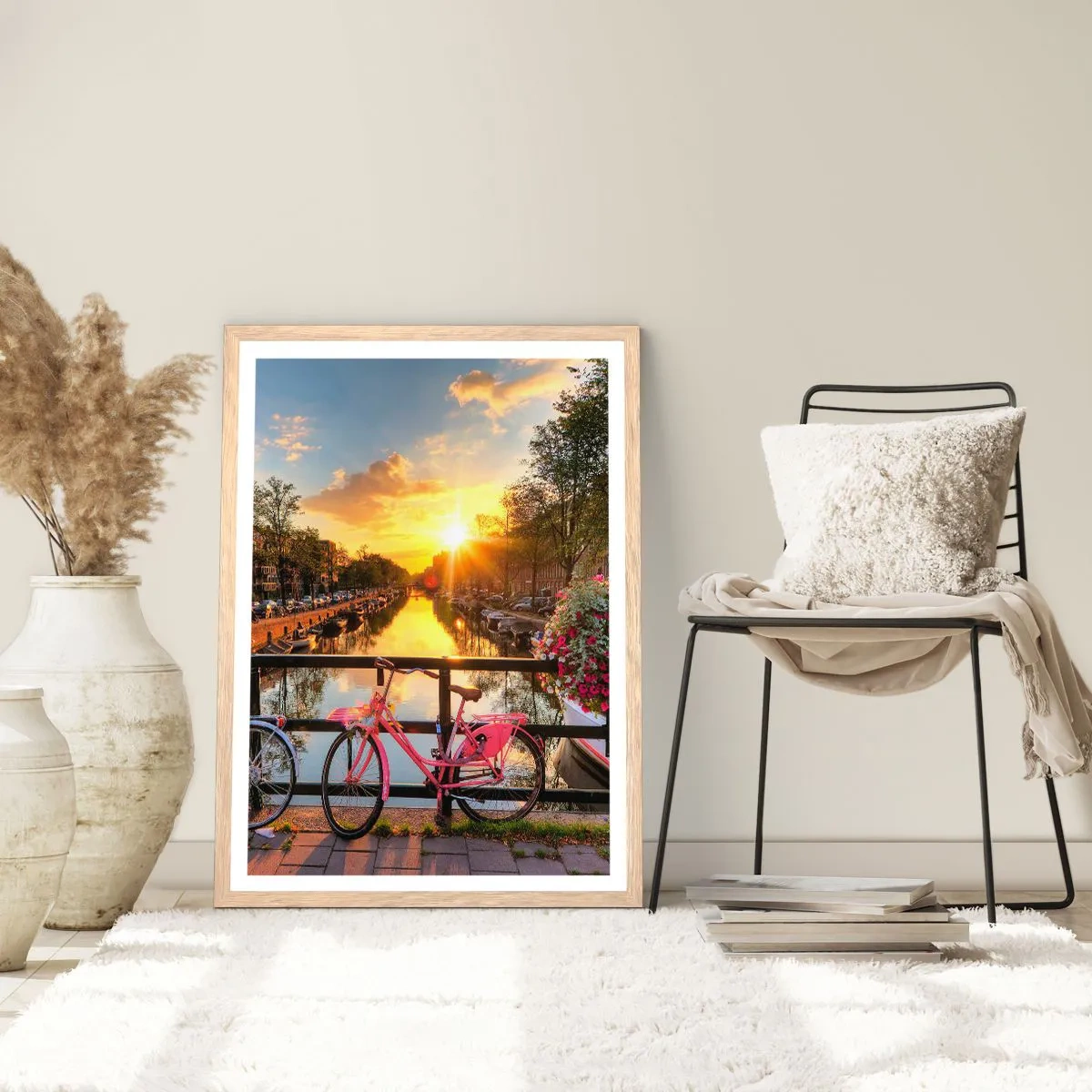 Póster en marco roble claro - Mañana de primavera en Ámsterdam - 61x91 cm