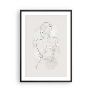 Póster en marco negro - Una delicada silueta femenina en una línea continua. - 50x70cm - Como un cuerpo sensible - Decoración de pared moderna para salón y dormitorio ARTTOR
