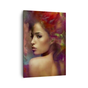 Cuadro sobre lienzo - Impresión de Imagen - Una mujer con reflejos coloridos creando un fondo abstracto. - 50x70cm - Más hermosa que un arco iris, tan delicada como la niebla - Decoración de pared moderna para salón y dormitorio ARTTOR
