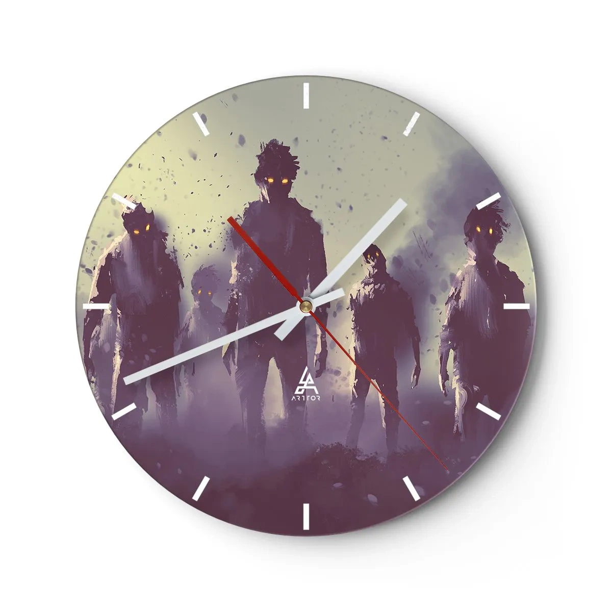 Reloj de pared - Reloj de vidrio - Figuras oscuras en un fondo brumoso - 30x30cm - ¡Cuidado! Aquí vienen - Decoración de pared moderna para salón, cocina y dormitorio ARTTOR