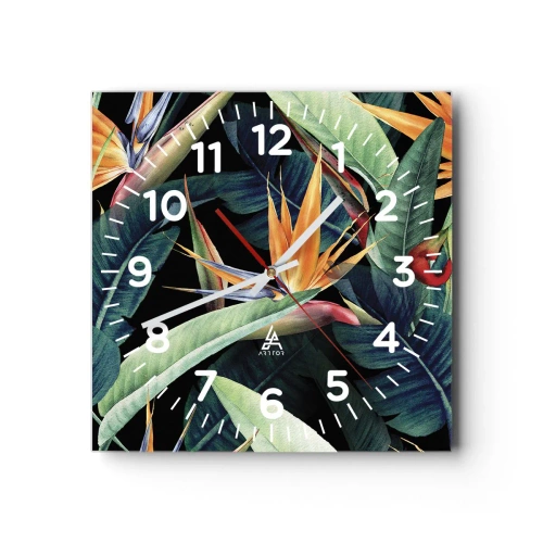 Reloj de pared - Reloj de vidrio - Flores de llamas de los trópicos - 40x40 cm
