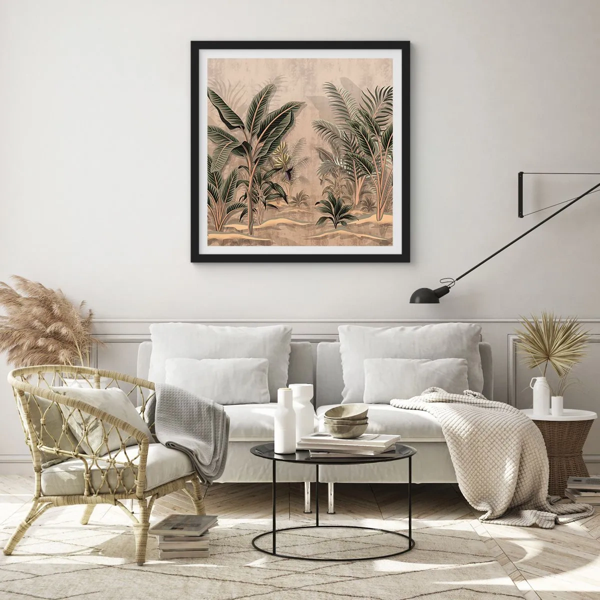 Póster en marco negro - Grabados de estilo colonial - 30x30 cm