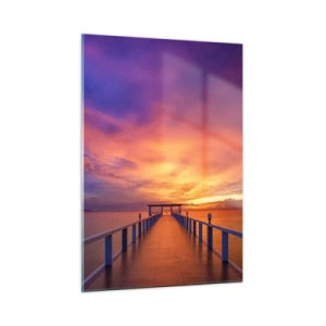 Cuadro sobre vidrio - Impresiones sobre Vidrio - El muelle con la puesta de sol como telón de fondo - 50x70cm - Sin fin - Decoración de pared moderna para salón y dormitorio ARTTOR