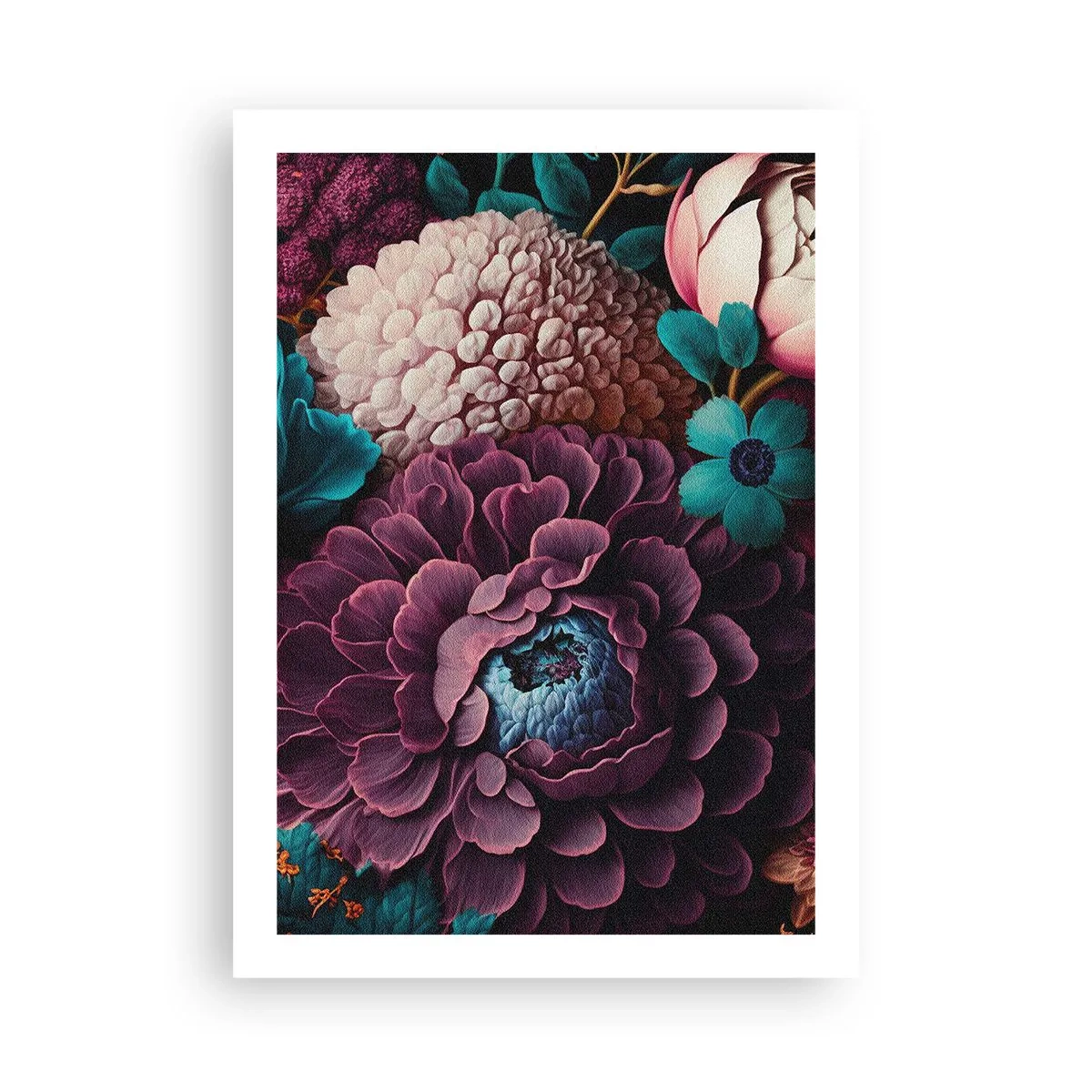 Póster - Un arreglo floral en tonos profundos. - 50x70cm - Naturaleza en abundancia - Decoración de pared moderna para salón y dormitorio ARTTOR