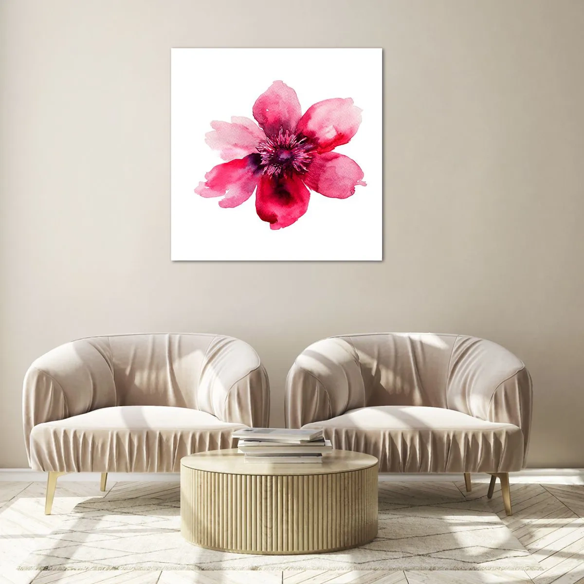 Cuadro sobre vidrio - Impresiones sobre Vidrio - Un beso con aroma a carmín - 70x70 cm