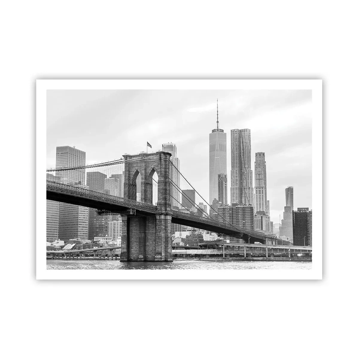 Póster - Puente de Brooklyn con rascacielos de Nueva York al fondo - 100x70cm - Vibraciones de Nueva York - Decoración de pared moderna para salón y dormitorio ARTTOR
