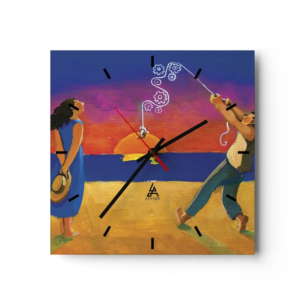 Reloj de pared - Reloj de vidrio - Figuras junto al mar al atardecer - 30x30cm - Mucho más que una estrella del cielo - Decoración de pared moderna para salón y dormitorio ARTTOR