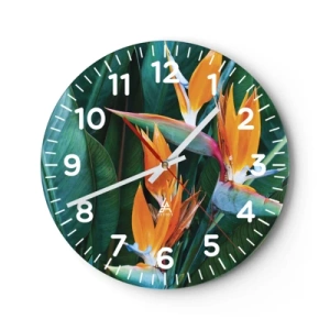 Reloj de pared - Reloj de vidrio - ¿Es una flor o es un pájaro? - 30x30 cm