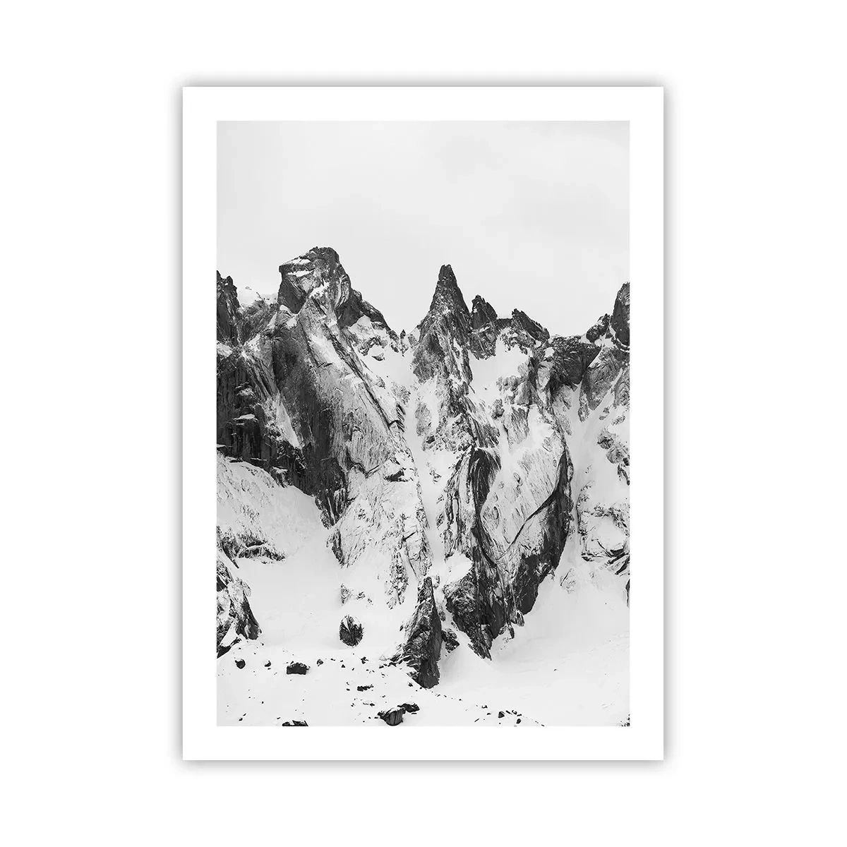 Póster - Un paisaje montañoso accidentado en blanco y negro - 50x70cm - Cresta amenazante - Decoración de pared moderna para salón y dormitorio ARTTOR