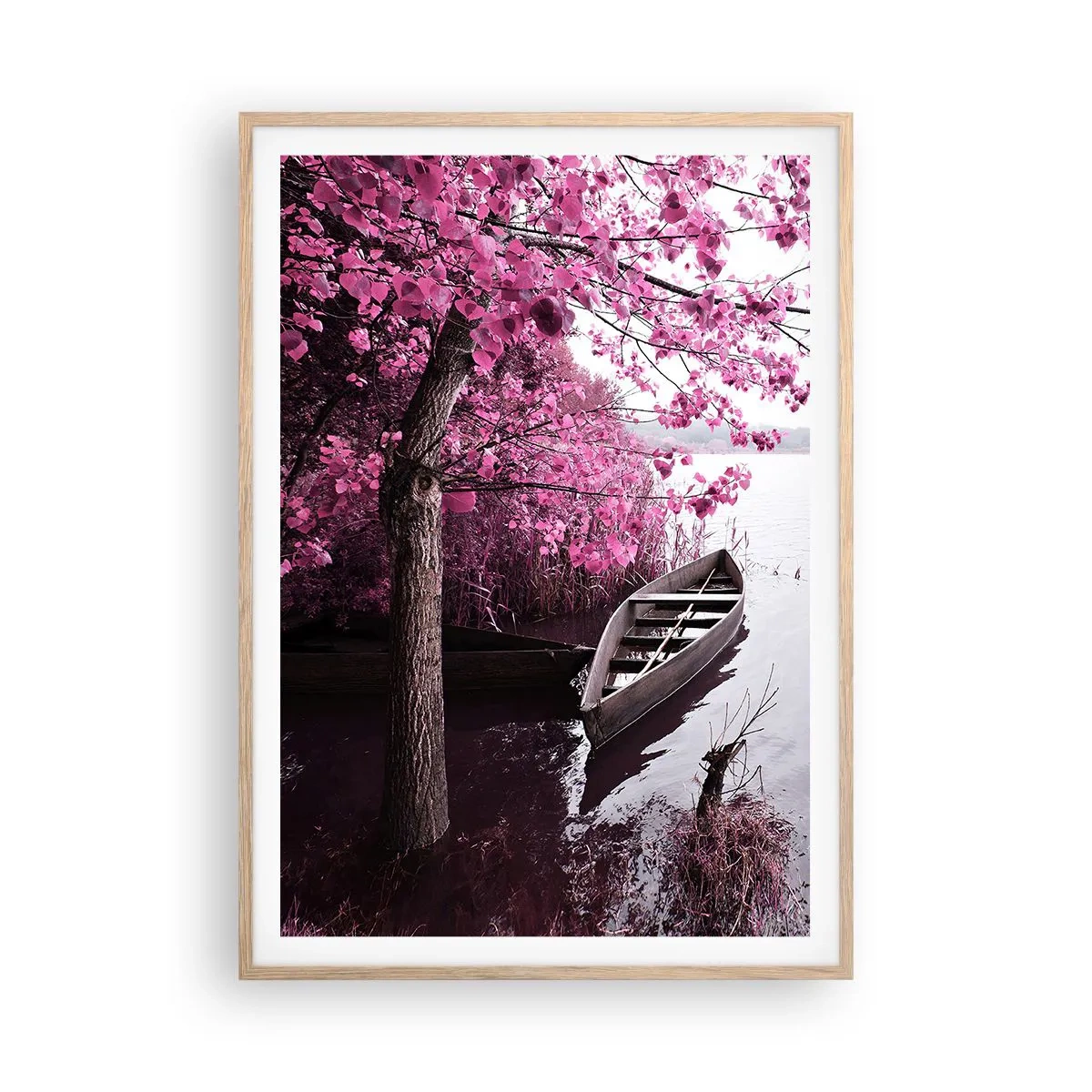 Póster en marco roble claro - En el silencio rosa - 70x100 cm