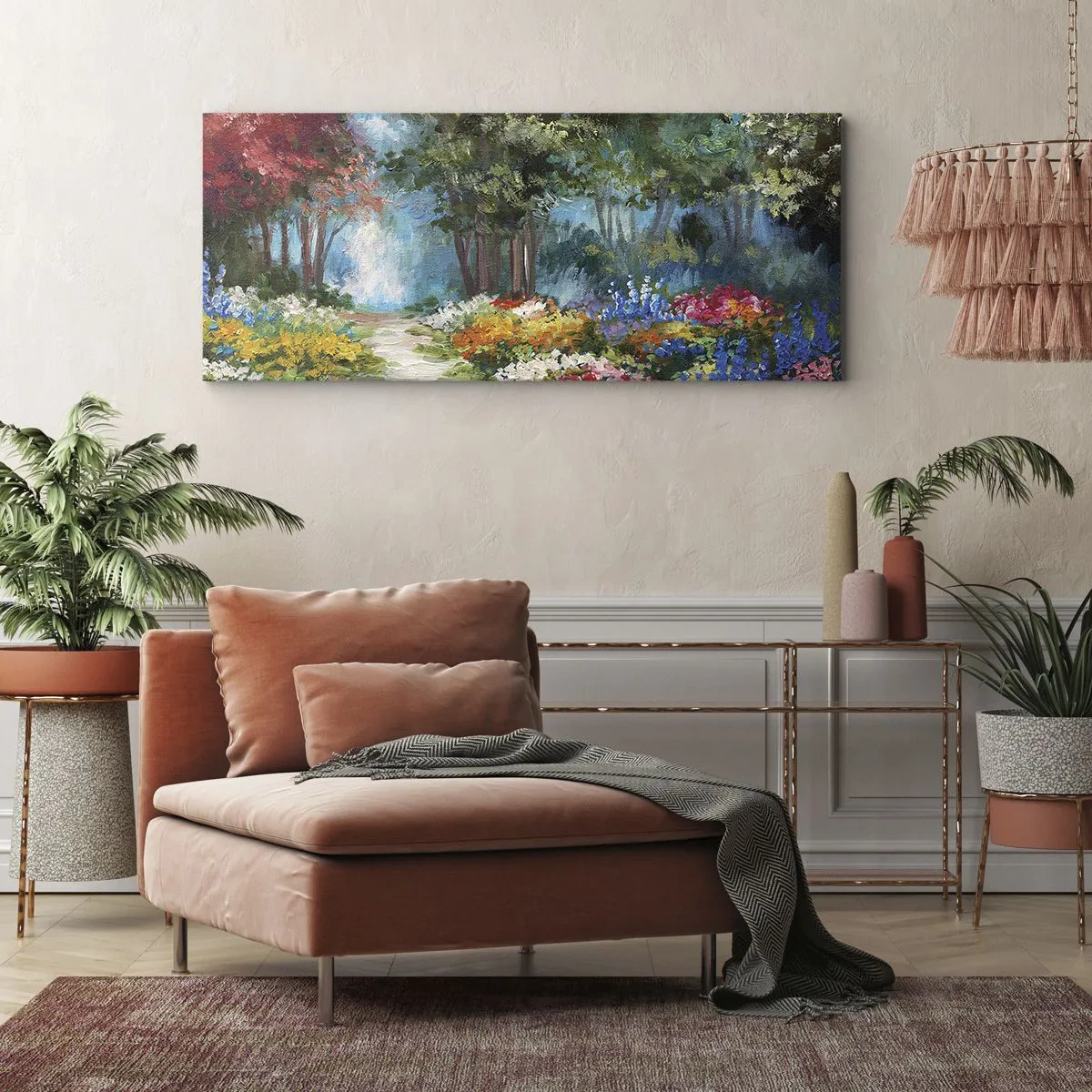 Cuadro sobre lienzo - Impresión de Imagen - Jardín forestal, bosque floral - 100x40 cm