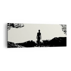 Cuadro sobre lienzo - Impresión de Imagen - Silueta en blanco y negro de una mujer en una cueva contra el cielo - 140x50cm - Una nueva mirada - Decoración de pared moderna para salón y dormitorio ARTTOR