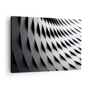 Cuadro sobre lienzo - Impresión de Imagen - Patrón geométrico abstracto en tonos blanco y negro. - 70x50cm - En la superficie de las ondas - Decoración de pared moderna para salón y dormitorio ARTTOR