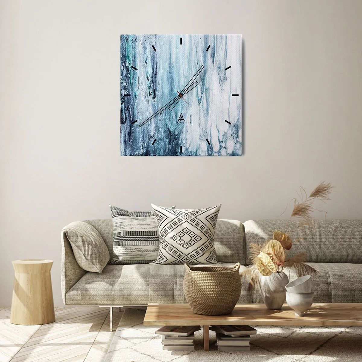 Reloj de pared - Reloj de vidrio - Carámbanos de azul - 40x40 cm