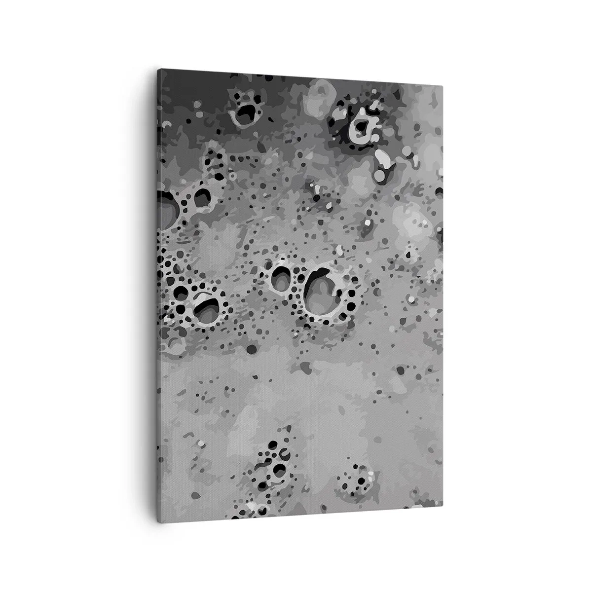 Cuadro sobre lienzo - Impresión de Imagen - Patrón abstracto de burbujas en blanco y negro - 50x70cm - Como un paisaje lunar - Decoración de pared moderna para salón y dormitorio ARTTOR