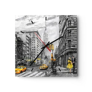 Reloj de pared - Reloj de vidrio - Calle de Nueva York con acentos amarillos - 30x30cm - Una de las muchas historias de la gran manzana - Decoración de pared moderna para salón y dormitorio ARTTOR